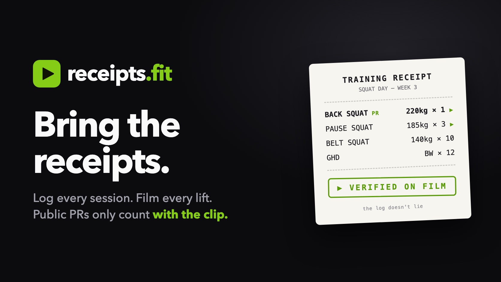 receipts.fit — track, progress, perform: strength progression, performance overview, and recent sessions